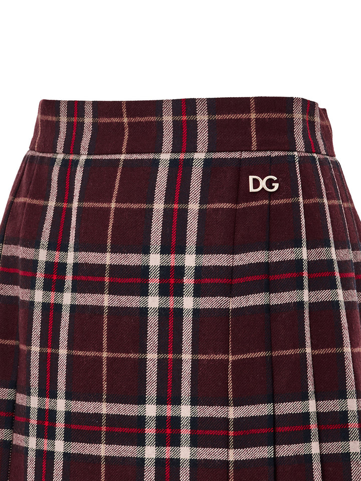 Gonna Scozzese Bordeaux con Pieghe Dolce & Gabbana
