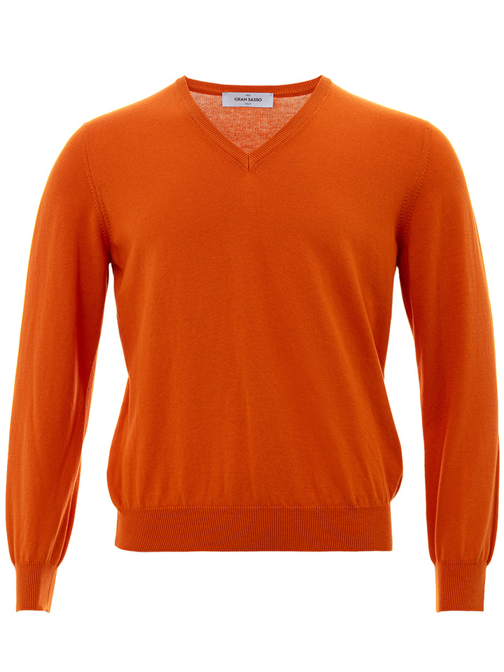 Pull col V orange en coton Gran Sasso